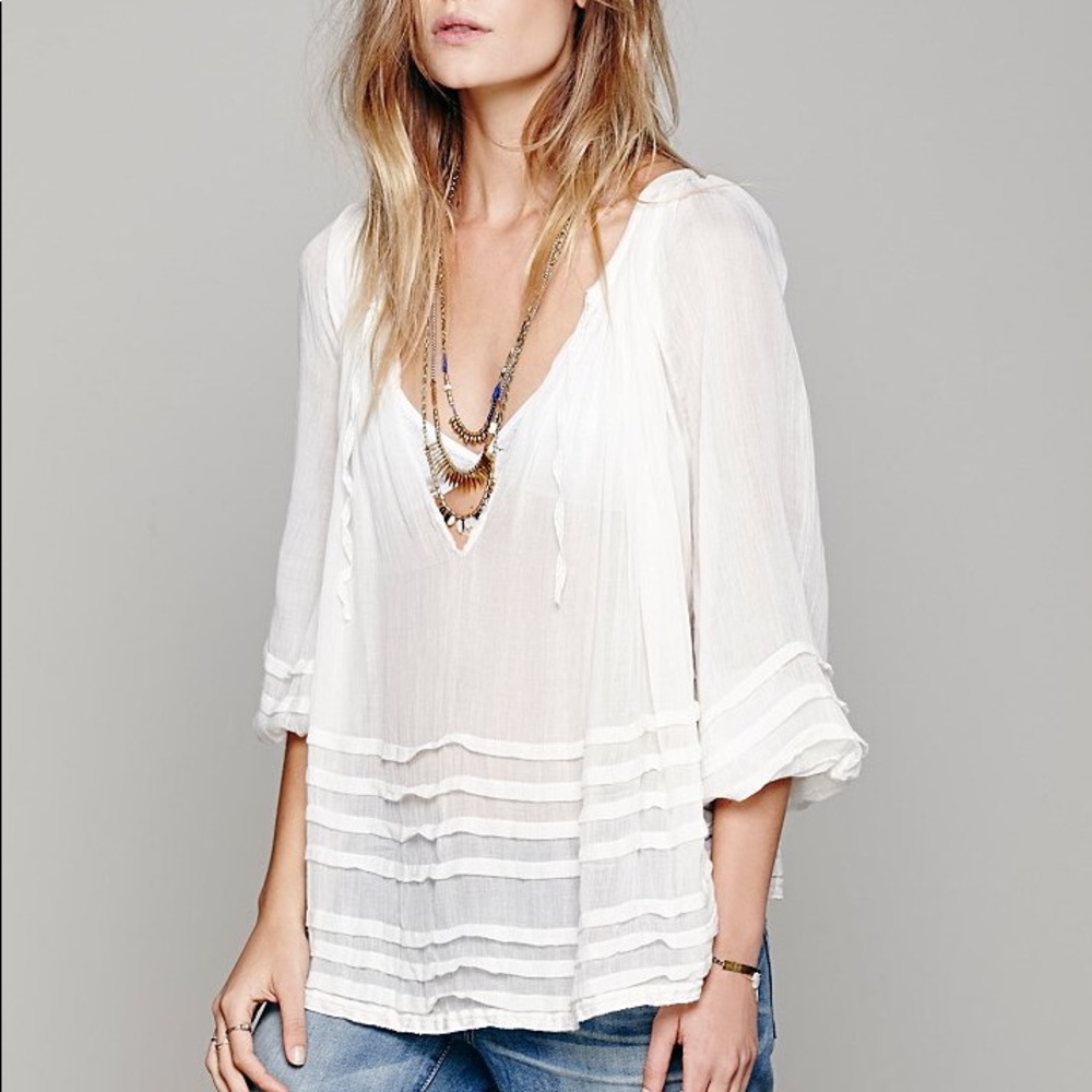 FREE PEOPLE Tie that Binds Rayon Peasant Blouse